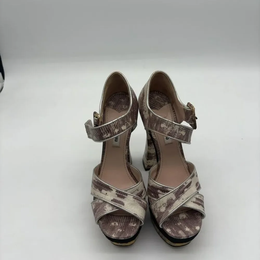 Miu Miu Lizard Embossed Platform Sandals